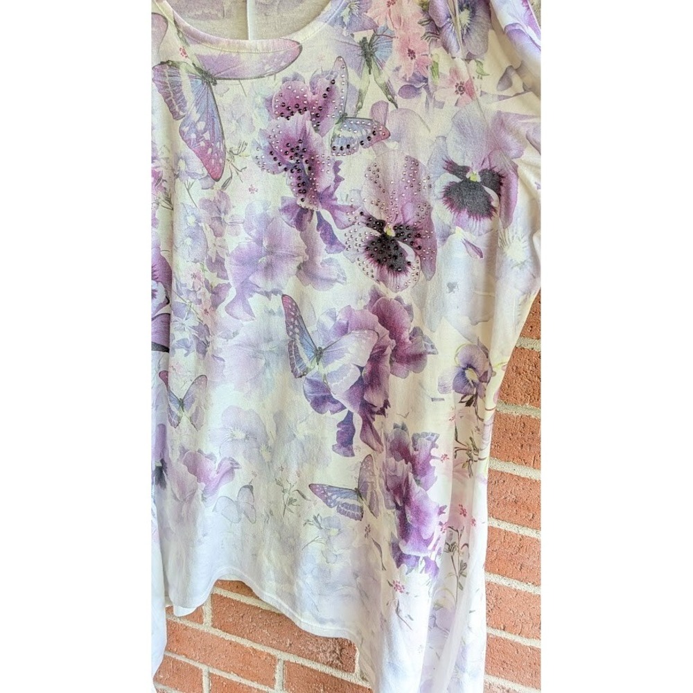 Women Top 2X Floral Asymmetrical Rhinestone Butterfly Fairy Cottagecore Romantic - Picture 6 of 11